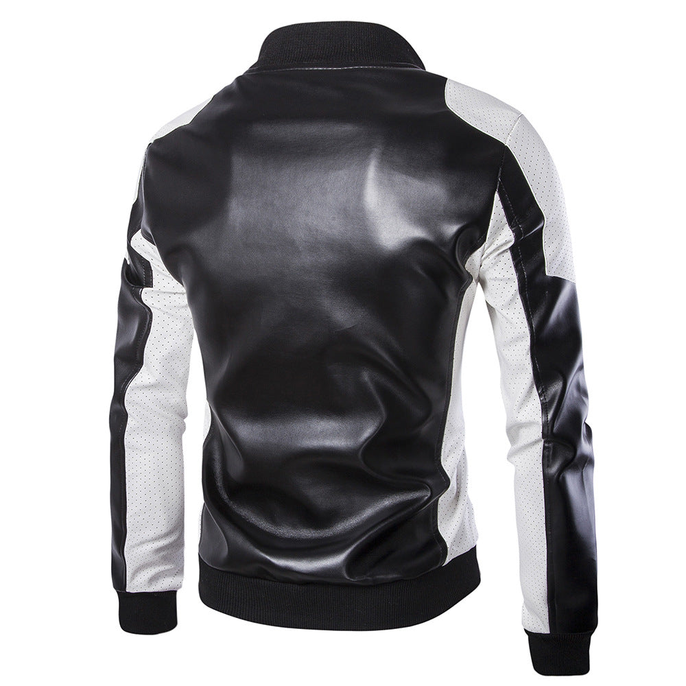 Colorblock Leather Jacket M-5XL Image 4