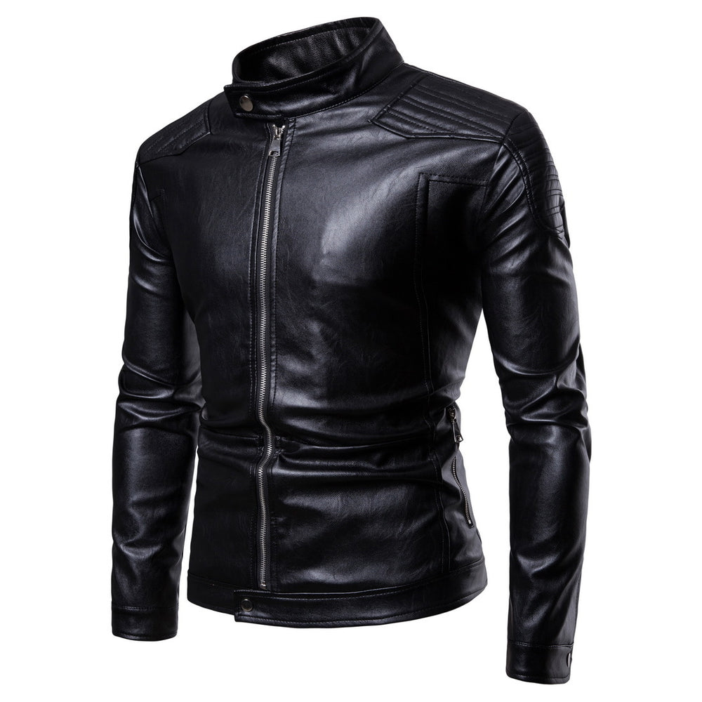 Mens Motorcycle Leather Coat Large Size Image 2