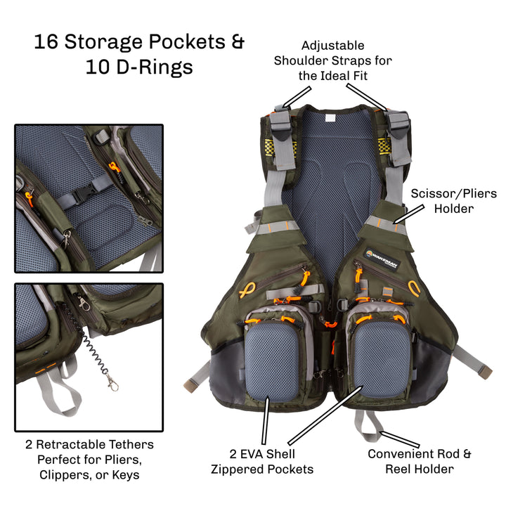 16 Pocket Fishing Vest  Lightweight Adjustable Nylon and EVA Foam Tackle Organizer Jacket for Lake Image 4