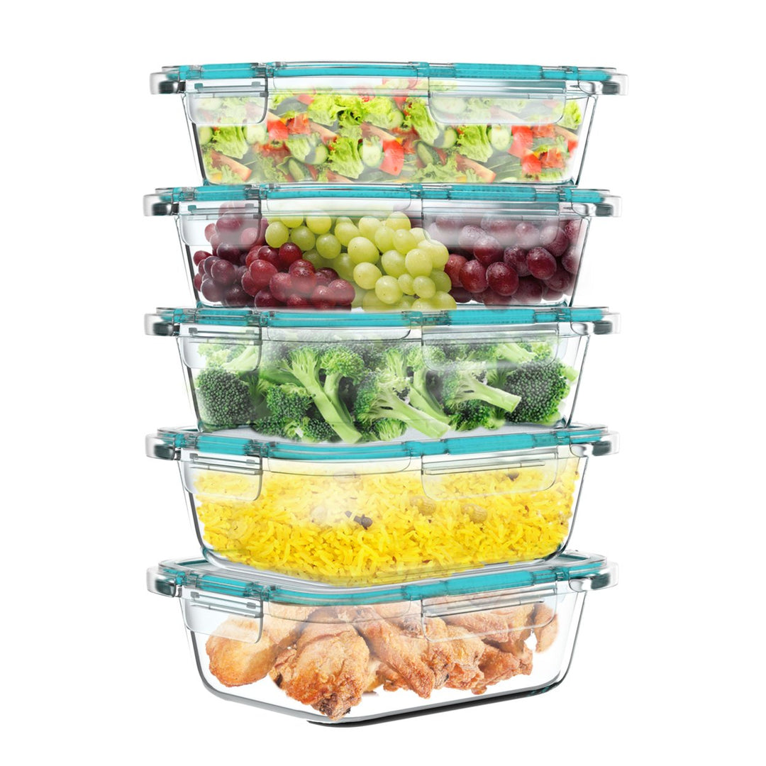 5 Glass Food Storage Containers 24oz Rectangular Microwave Safe with Lids Image 4