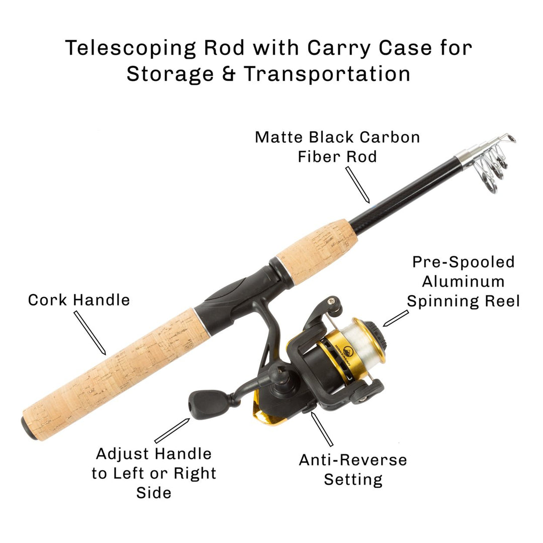 Telescopic Fishing Pole 5.5ft Carbon Fiber Cork Rod Reel Combo Carry Case Image 4