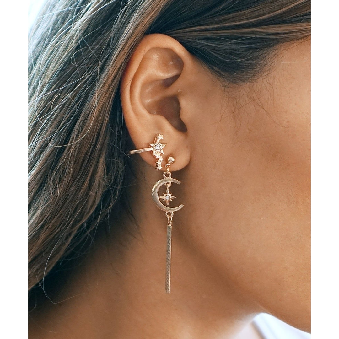 Celestial Moon Star Dangle Earrings Image 1