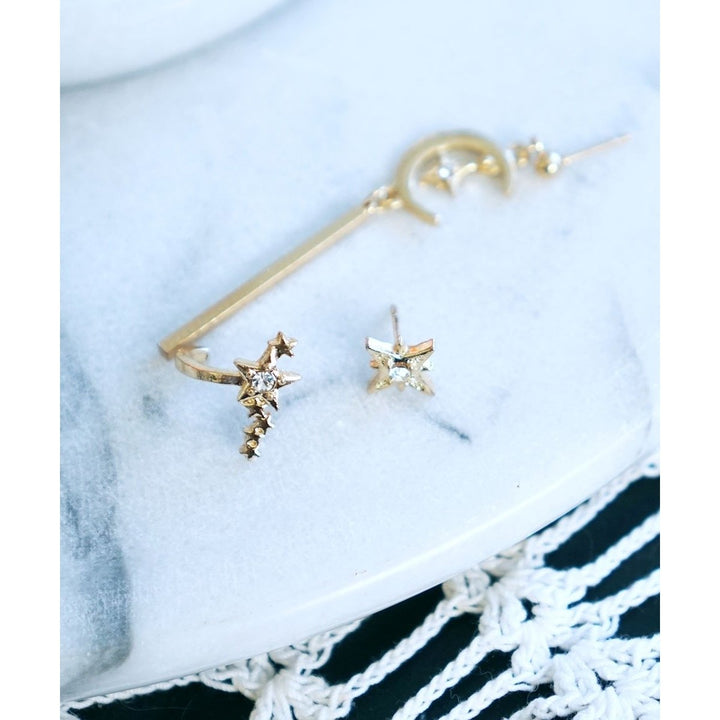 Celestial Moon Star Dangle Earrings Image 3