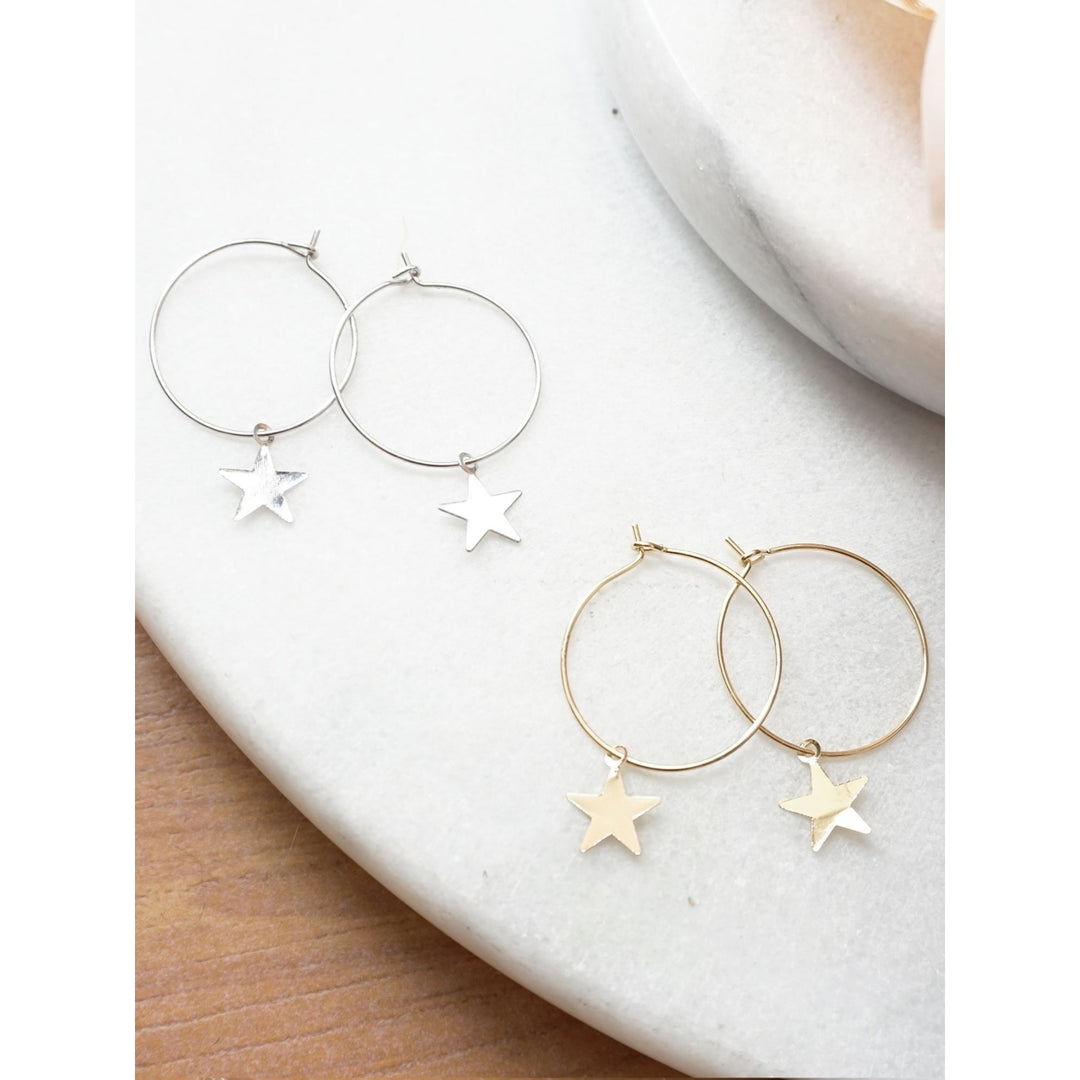 Little Charm Star Hoop Earrings Image 3