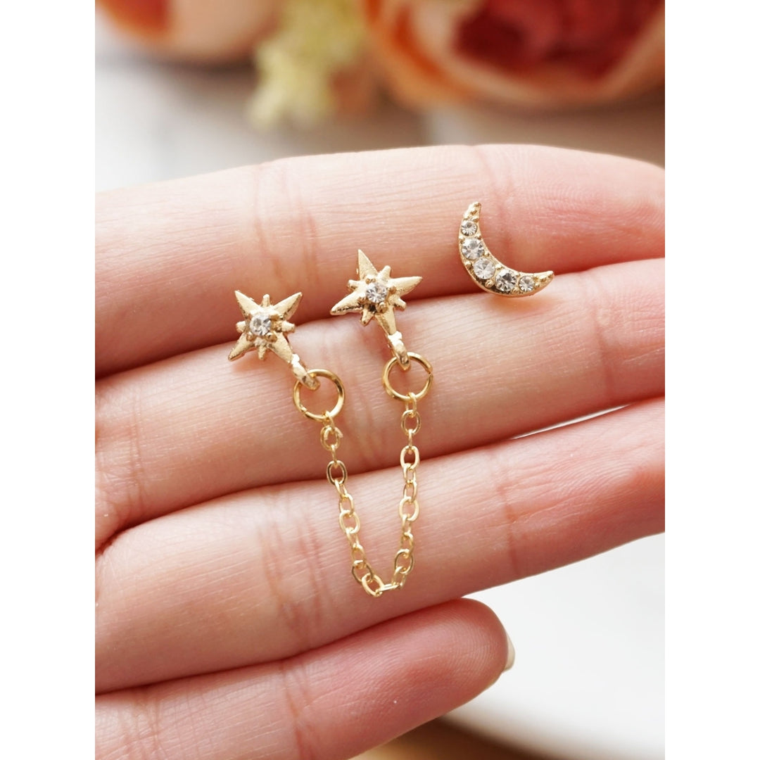 Mismatched Double Star and Moon Earrings Image 1