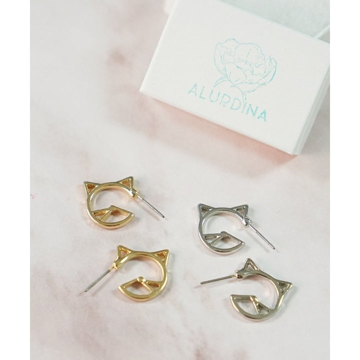 Mini Cat Hoop Earrings Image 4