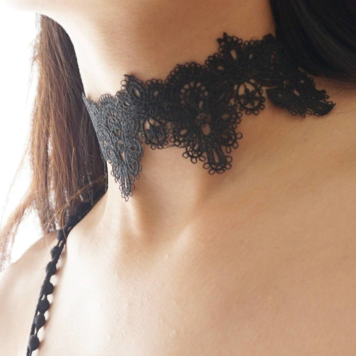 Reversible Gold Trim Wide Black Lace Choker Thick Floral Intricate Lace Choker Gothic Victorian Lace Choker Necklace Image 2