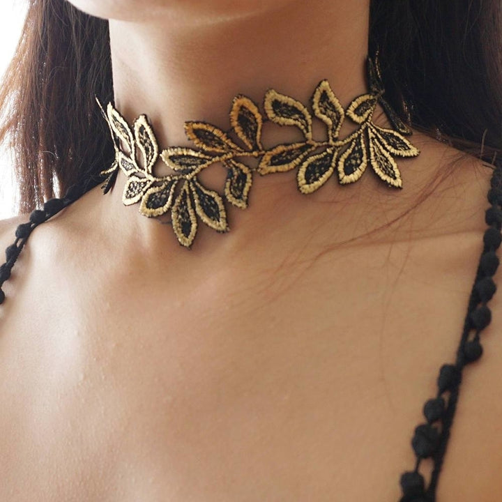 Reversible Gold Trim Wide Black Lace Choker Thick Floral Intricate Lace Choker Gothic Victorian Lace Choker Necklace Image 3