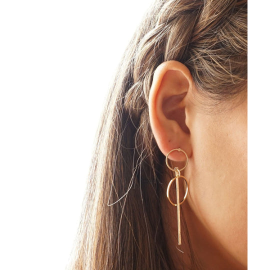 Simple Geometric Circle and Line Earrings Image 1