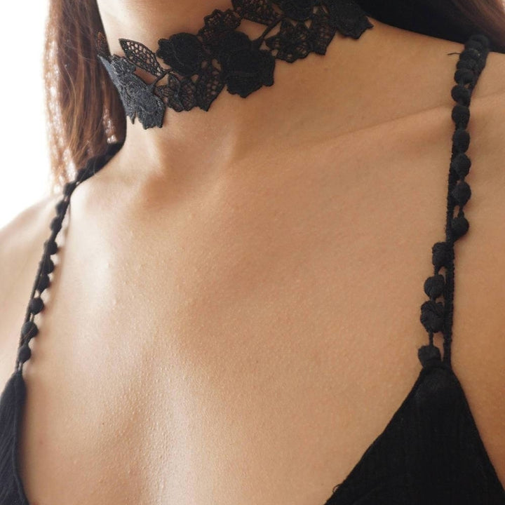 Reversible Gold Trim Wide Black Lace Choker Thick Floral Intricate Lace Choker Gothic Victorian Lace Choker Necklace Image 4