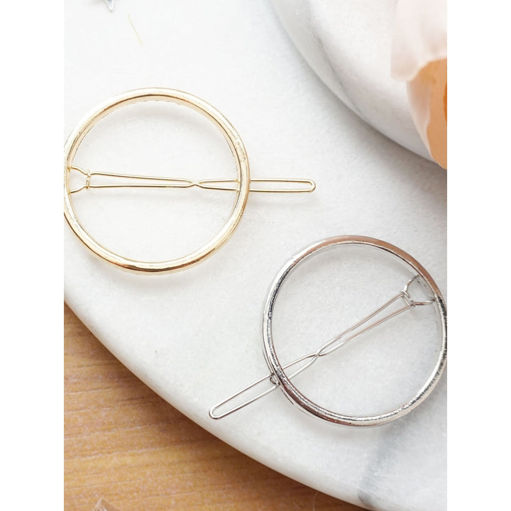 Simple Innocent Round Gold Silver Hair Pin Image 3