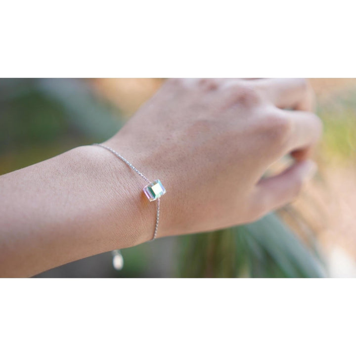 Sugar Cube Simple Bracelet Dainty Iridescent Crystal Unicorn Glow Cube Bracelet Delicate Layering Minimal Thin Chain Image 1