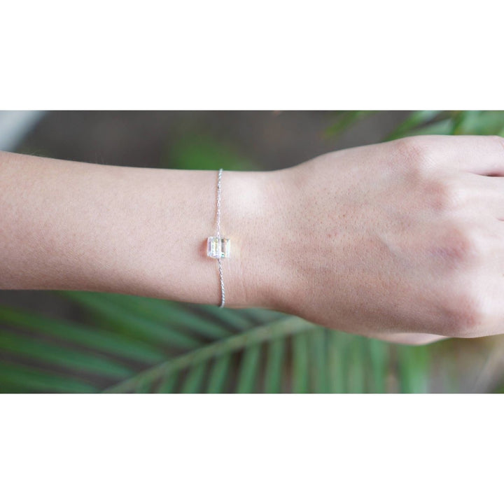 Sugar Cube Simple Bracelet Dainty Iridescent Crystal Unicorn Glow Cube Bracelet Delicate Layering Minimal Thin Chain Image 3