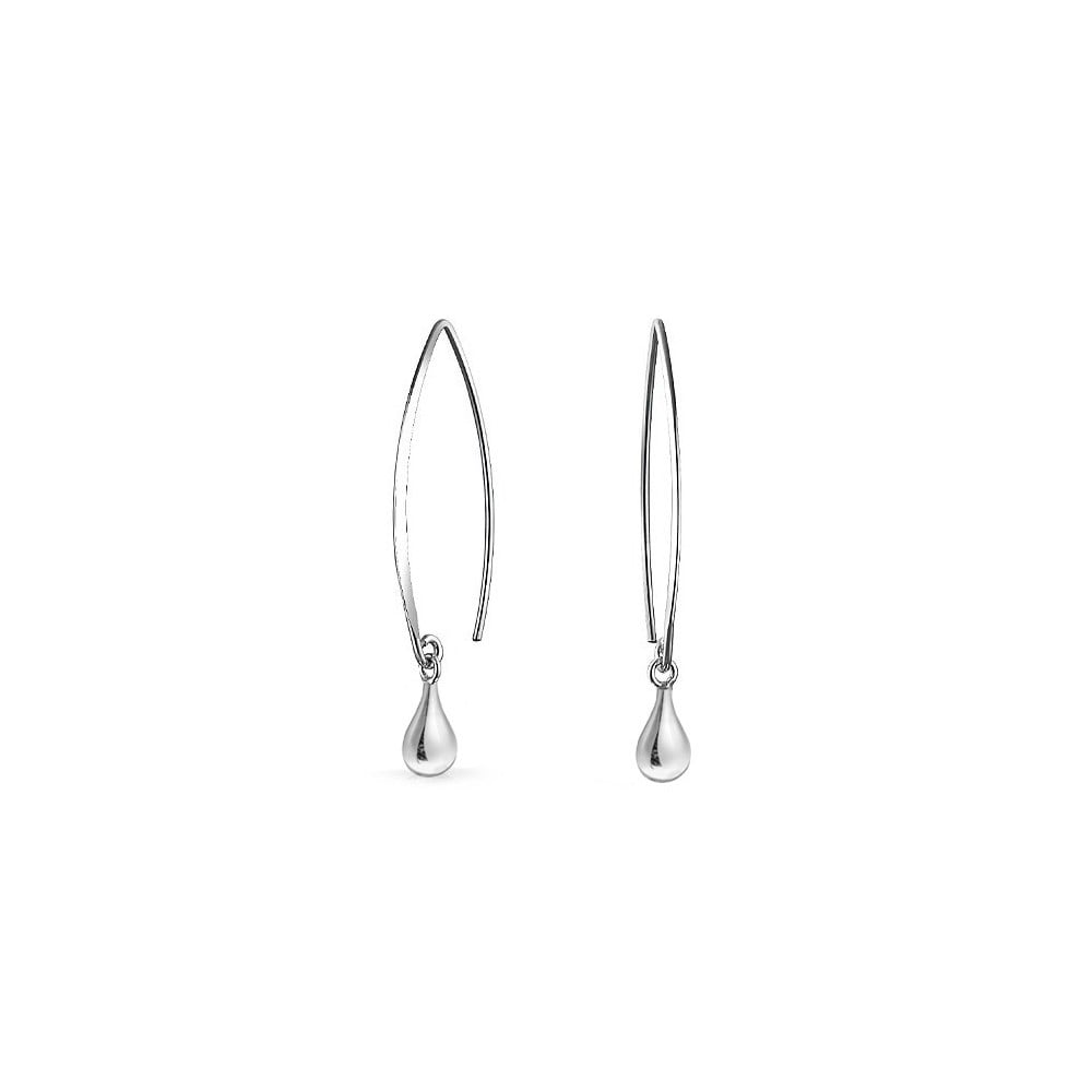 Sterling Silver Teardrop Threader Earrings 925 Solid Silver Charm Jewelry Image 1