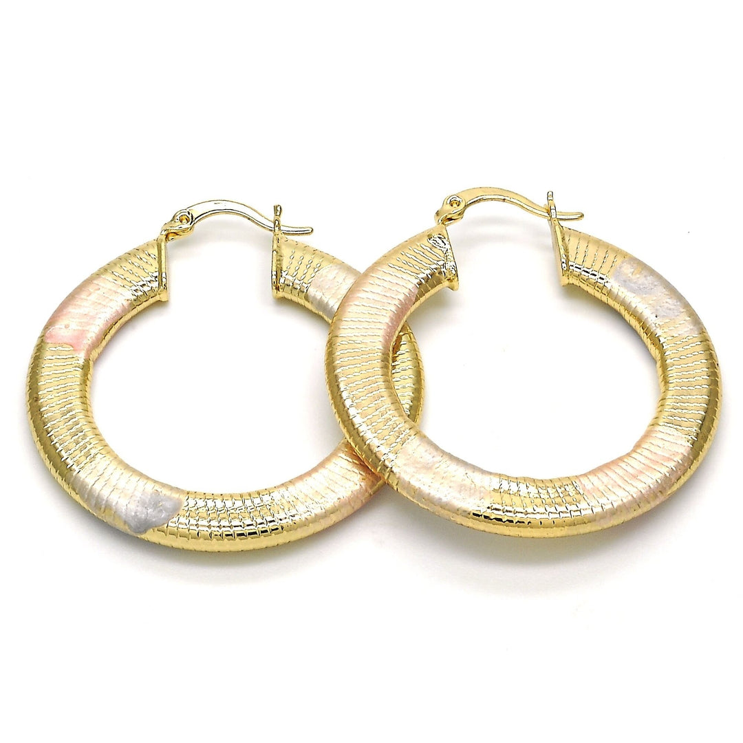 18K Gold Filled High Polish Finsh Unique Tri Color Flat Hoop EARRING Image 1