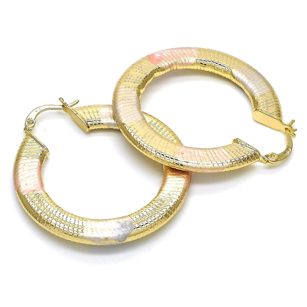 18K Gold Filled High Polish Finsh Unique Tri Color Flat Hoop EARRING Image 2