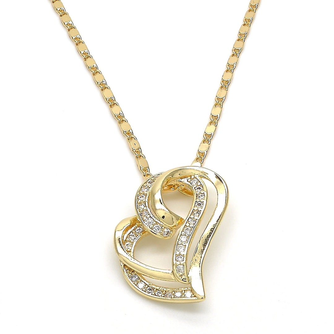 18k Gold Filled High Polish Finsh Elegant HEART Necklace with Diamond Accent Image 1