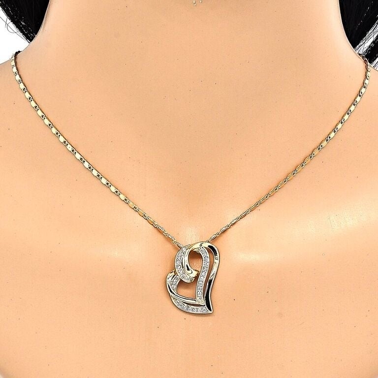 18k Gold Filled High Polish Finsh Elegant HEART Necklace with Diamond Accent Image 2