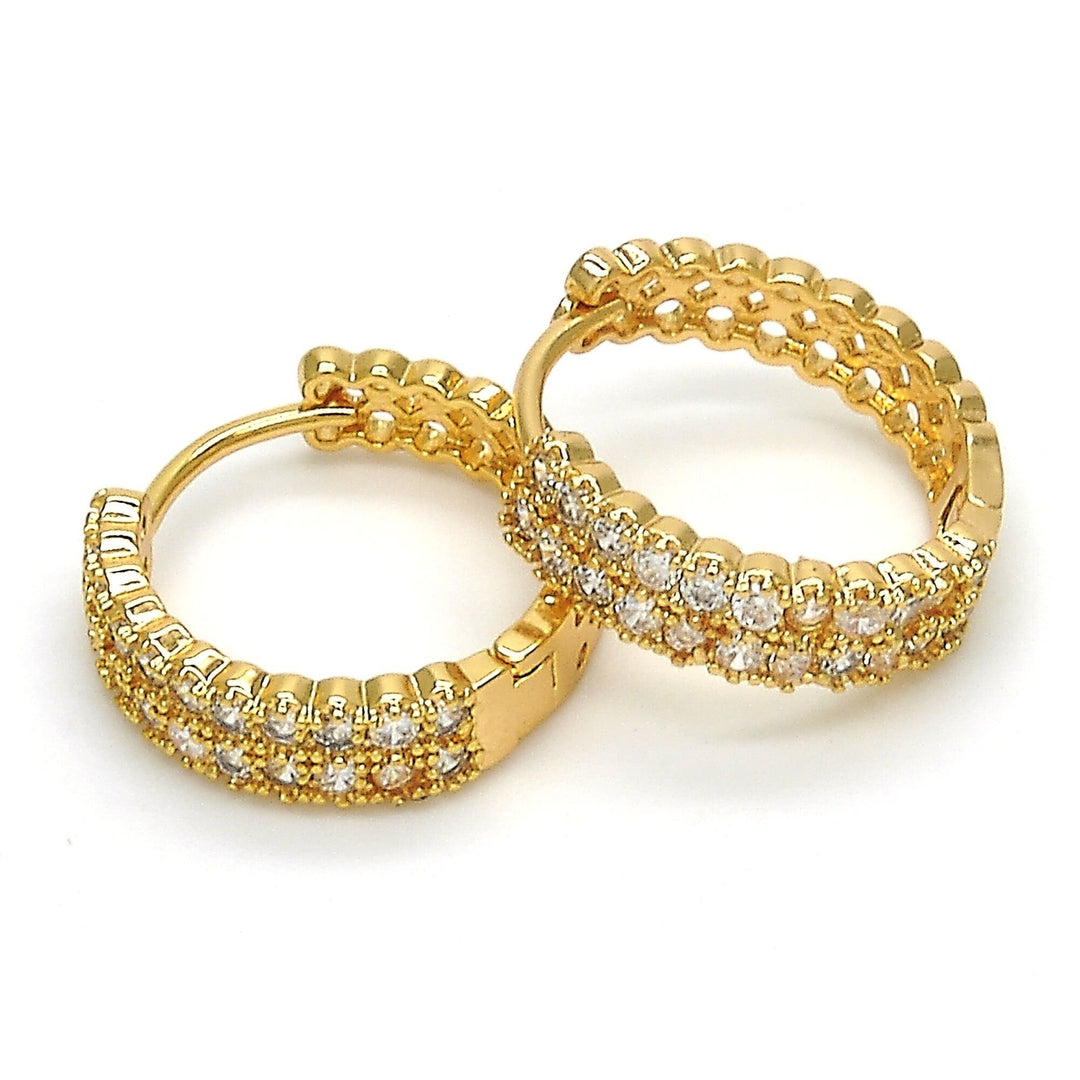 18k GOLD Filled High Polish Finsh 2 LINE NUGGET SHAPE HOOP EARRINGS 20MM Image 2