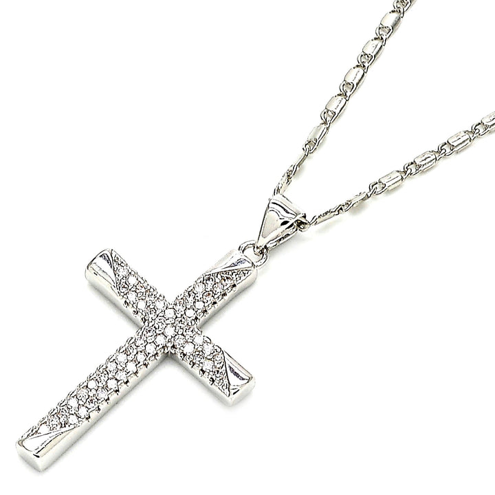 Rhodium Filled High Polish Finsh Fancy Necklace Cross Design with Crystal Rhodium Tone Image 1