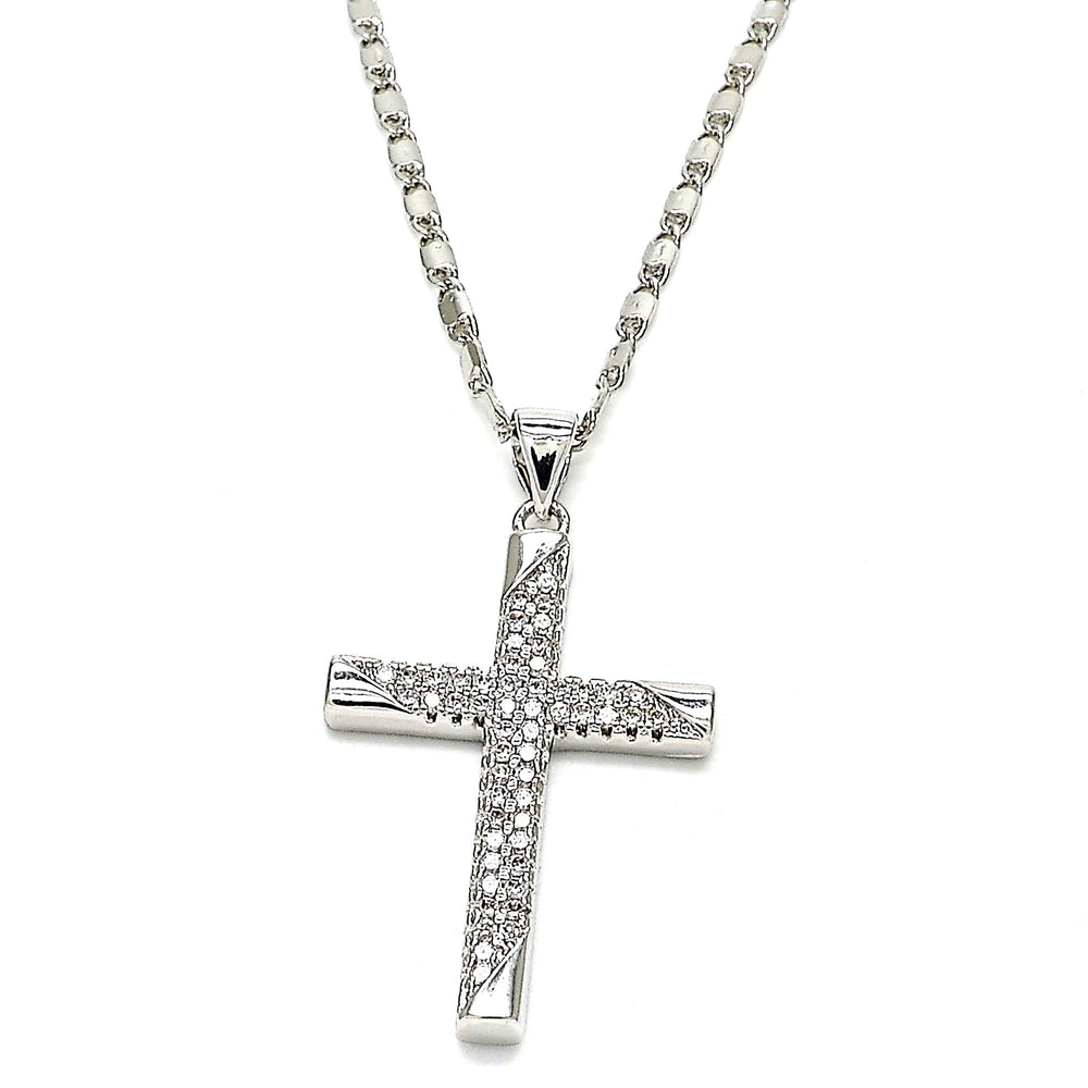 Rhodium Filled High Polish Finsh Fancy Necklace Cross Design with Crystal Rhodium Tone Image 2