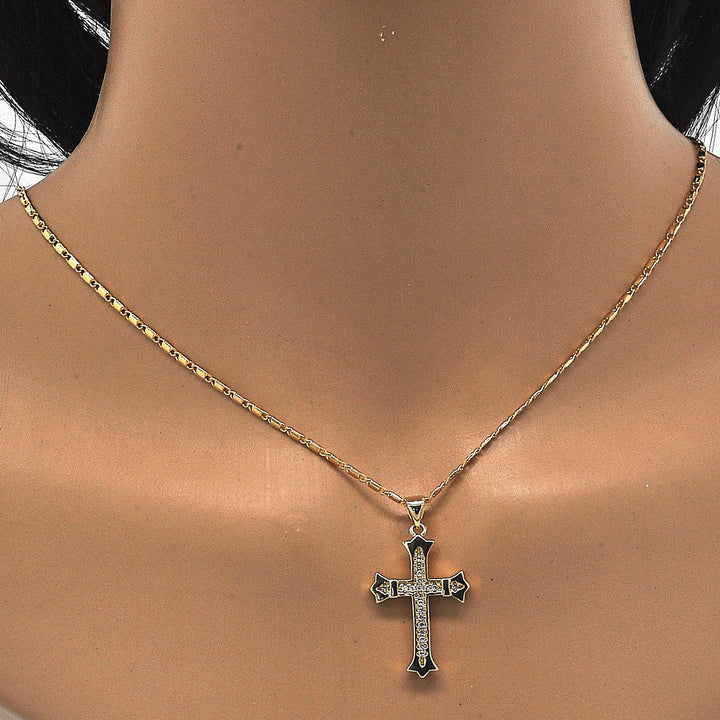 Gold Filled High Polish Finsh Mirco Pava Cross Charm Necklace Image 3