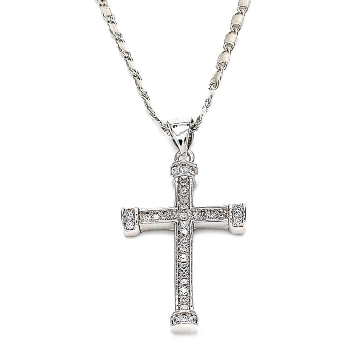 Rhodium Filled High Polish Finsh Fancy Necklace Cross Design with Cubic Zirconia Rhodium Tone Image 1