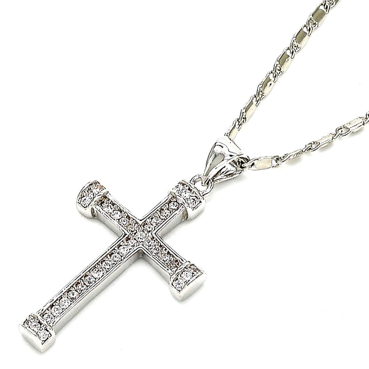 Rhodium Filled High Polish Finsh Fancy Necklace Cross Design with Cubic Zirconia Rhodium Tone Image 2