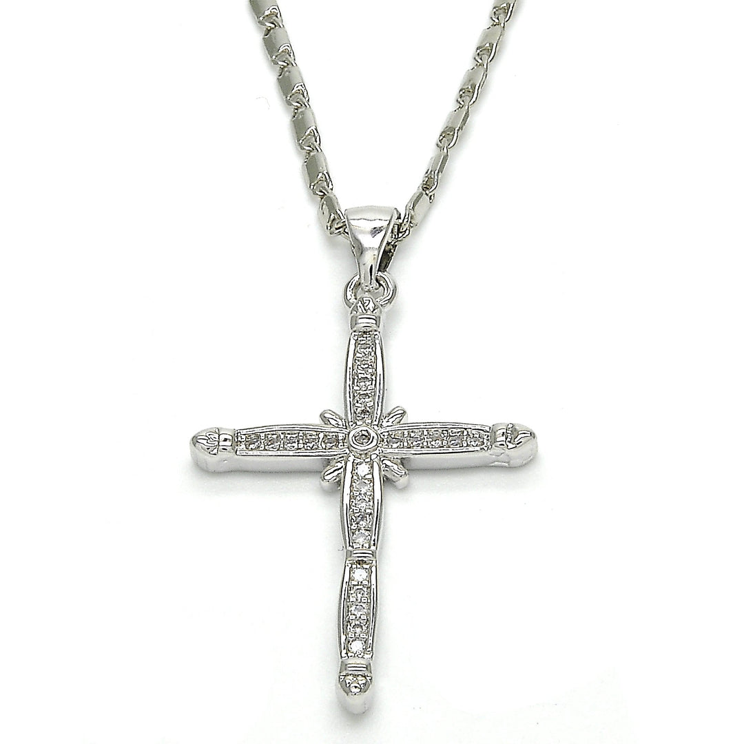 14k Gold Filled High Polish Finsh Rhodium Fancy Necklace Cross Design with Micro Pave Rhodium Tone Image 1