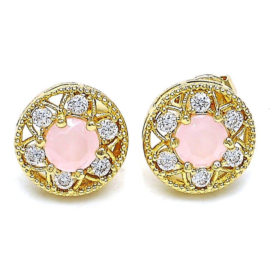 Gold Filled High Polish Finsh Stud Earring Flower Design with Opal and Cubic Zirconia Golden Tone Image 1