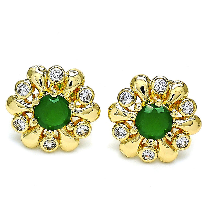 GOLD FILLED EMERALD FLOWER STUD EARRING Image 1