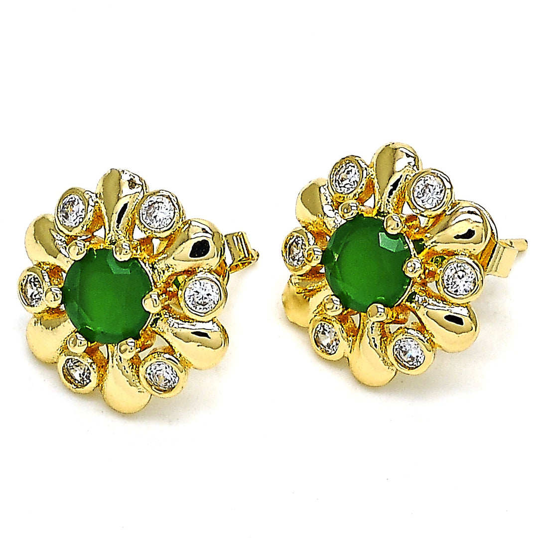 GOLD FILLED EMERALD FLOWER STUD EARRING Image 2