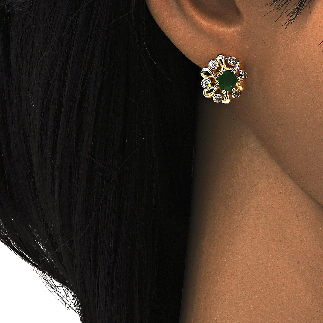 GOLD FILLED EMERALD FLOWER STUD EARRING Image 3