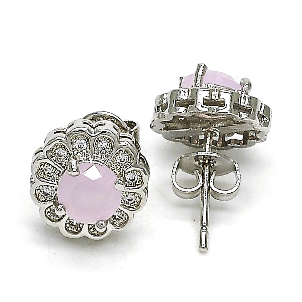 14K Gold Filled High Polish Finsh Rhodium Pink Opal Flower Stud Earring With Micro Pave Image 2