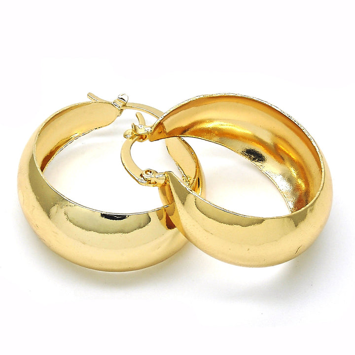 14K Gold Filled High Polish Finsh Unique Medium Hoop Golden Tone Image 2