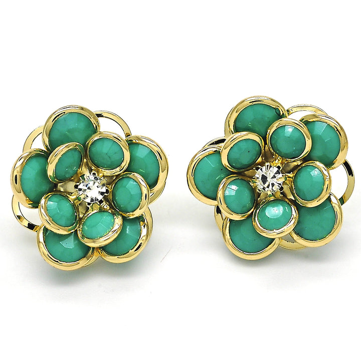 18k Filled High Polish Finsh JADE Hibiscus Crystal Stud Earring 18K gold Image 1