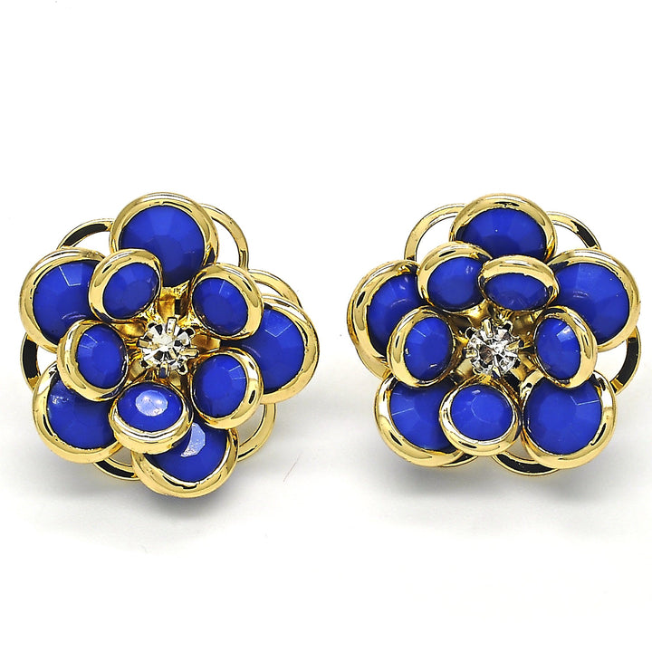 18k Gold Filled High Polish Finsh Sapphire Hibiscus Crystal Stud Earring 18K Gold Image 1