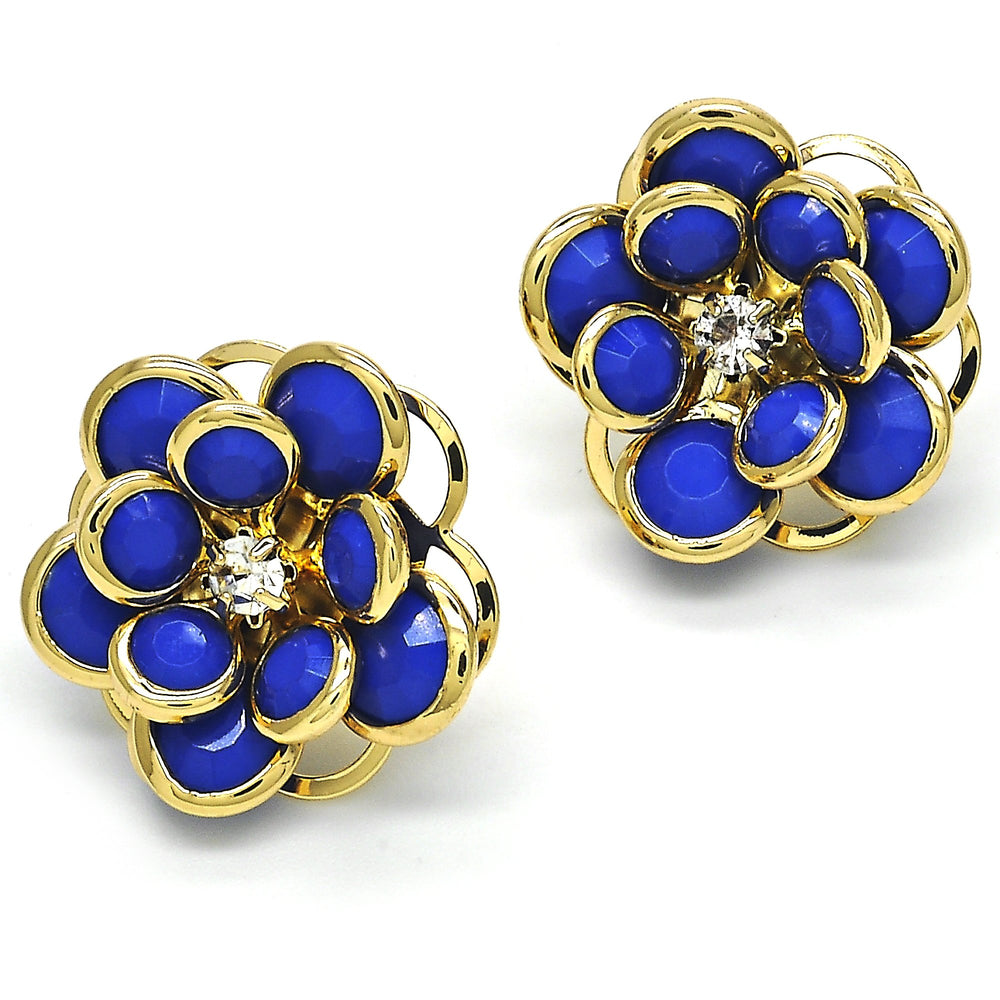 18k Gold Filled High Polish Finsh Sapphire Hibiscus Crystal Stud Earring 18K Gold Image 2