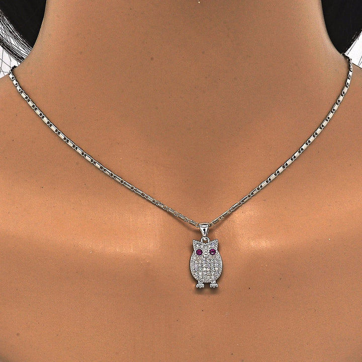 14K White Gold Fancy Necklace Heart Design with Cubic Zirconia Rhodium Tone Image 4