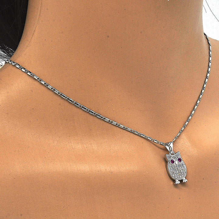 14K White Gold Fancy Necklace Heart Design with Cubic Zirconia Rhodium Tone Image 6