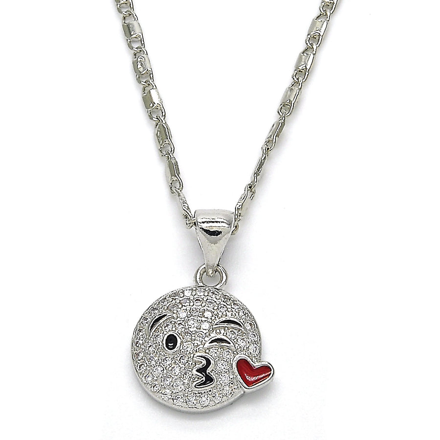 Rhodium Filled High Polish Finsh Fancy Necklace Heart Design with Cubic Zirconia Rhodium Tone Image 1