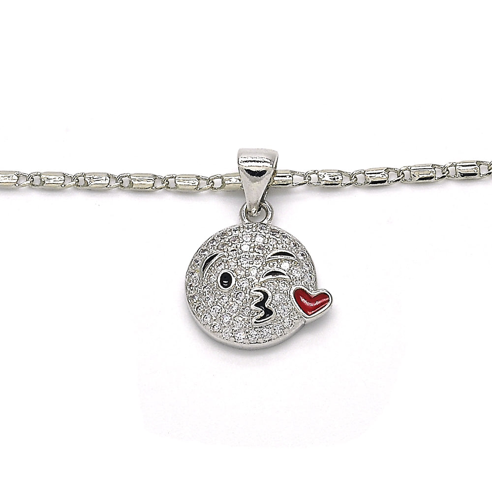 Rhodium Filled High Polish Finsh Fancy Necklace Heart Design with Cubic Zirconia Rhodium Tone Image 2