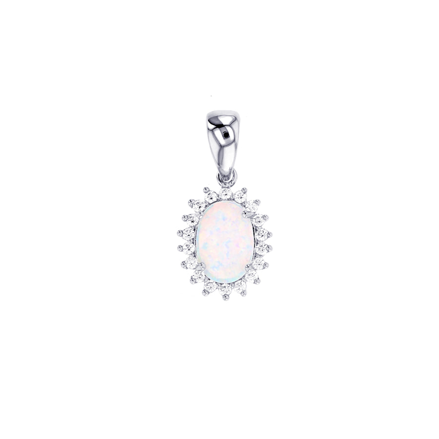 Sterling Silver White Opal Oval Pendant with 18" Free Chain Image 1