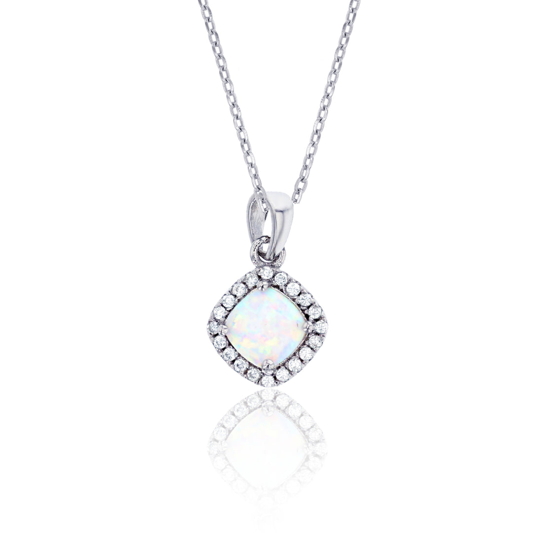 Sterling Silver Cushion White Opal Cs Side Pendant with 18" Free Chain Image 1