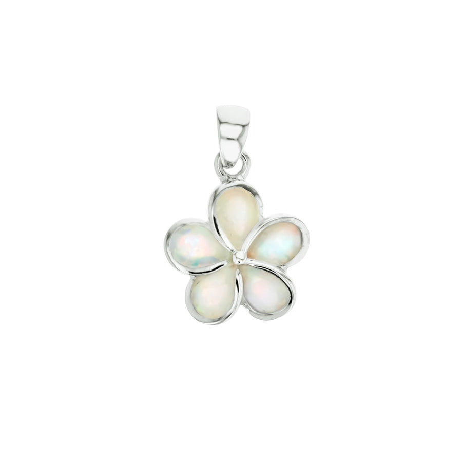 Sterling Silver White Opal Plumeria Flower Pendant with 18" Free Chain Image 1