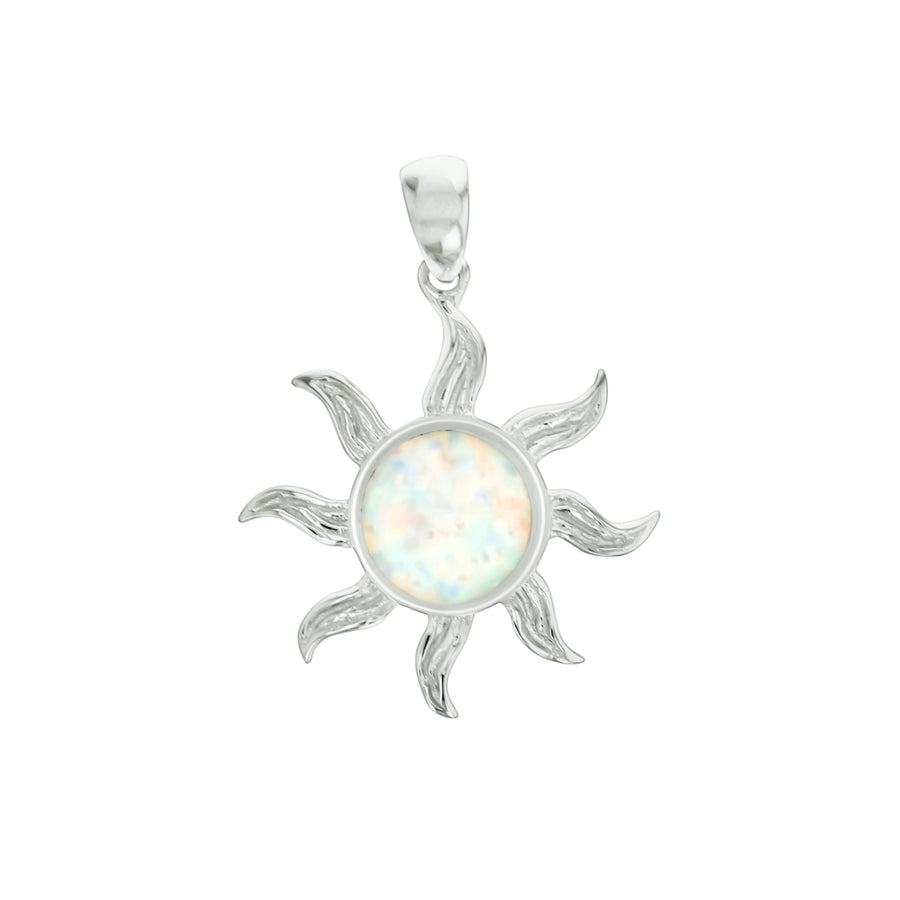 Sterling Silver White Opal Sun Pendant with 18" Free Chain Image 1