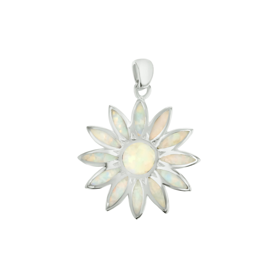 Sterling Silver White Opal Flower Pendant with 18" Free Chain Image 1