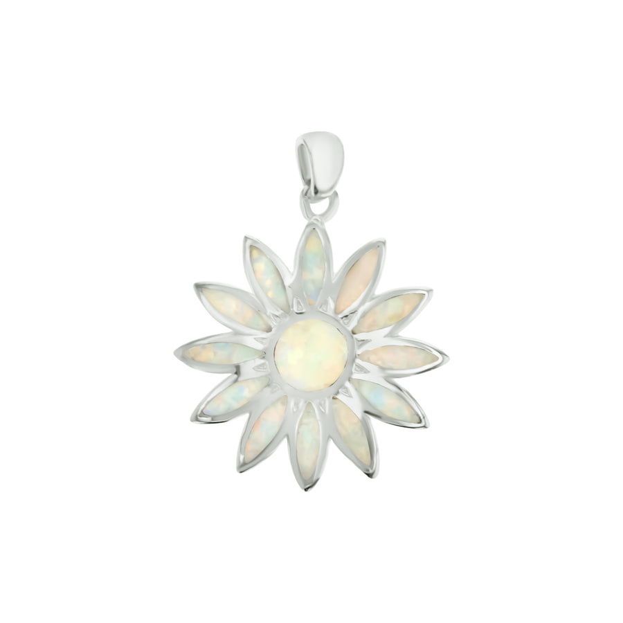 Sterling Silver White Opal Flower Pendant with 18" Free Chain Image 1