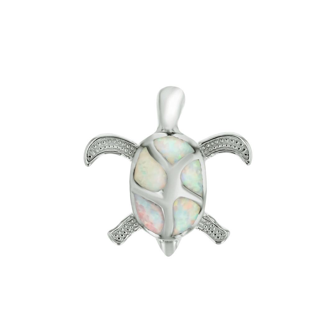 Sterling Silver White Opal Turtle Pendant with 18" Free Chain Image 1