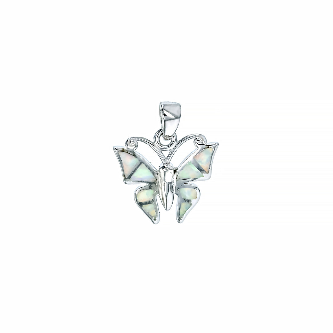 Sterling Silver White Opal Small Split Butterfly Pendant with 18" Free Chain Image 1